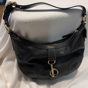 Coach Black Leather Hobo Bag with Gold Accents